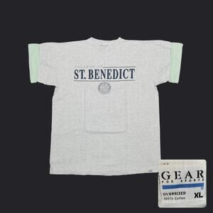 Vintage 90s Gear For Sports College St Benedict Oversized Tee Mint Cuffs XL